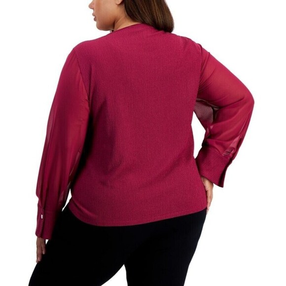 Calvin Klein Women's Plus Size Scoop-Neck Chiffon-Sleeve Top fitted cuff  2X - Picture 2 of 3